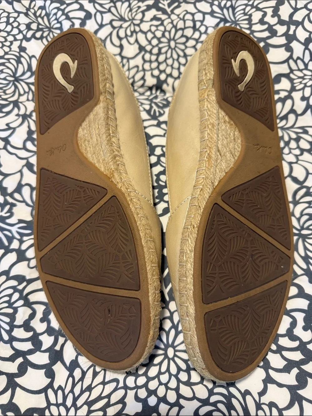 Neutral Beige Embroidered Espadrille Flats by Olukai
